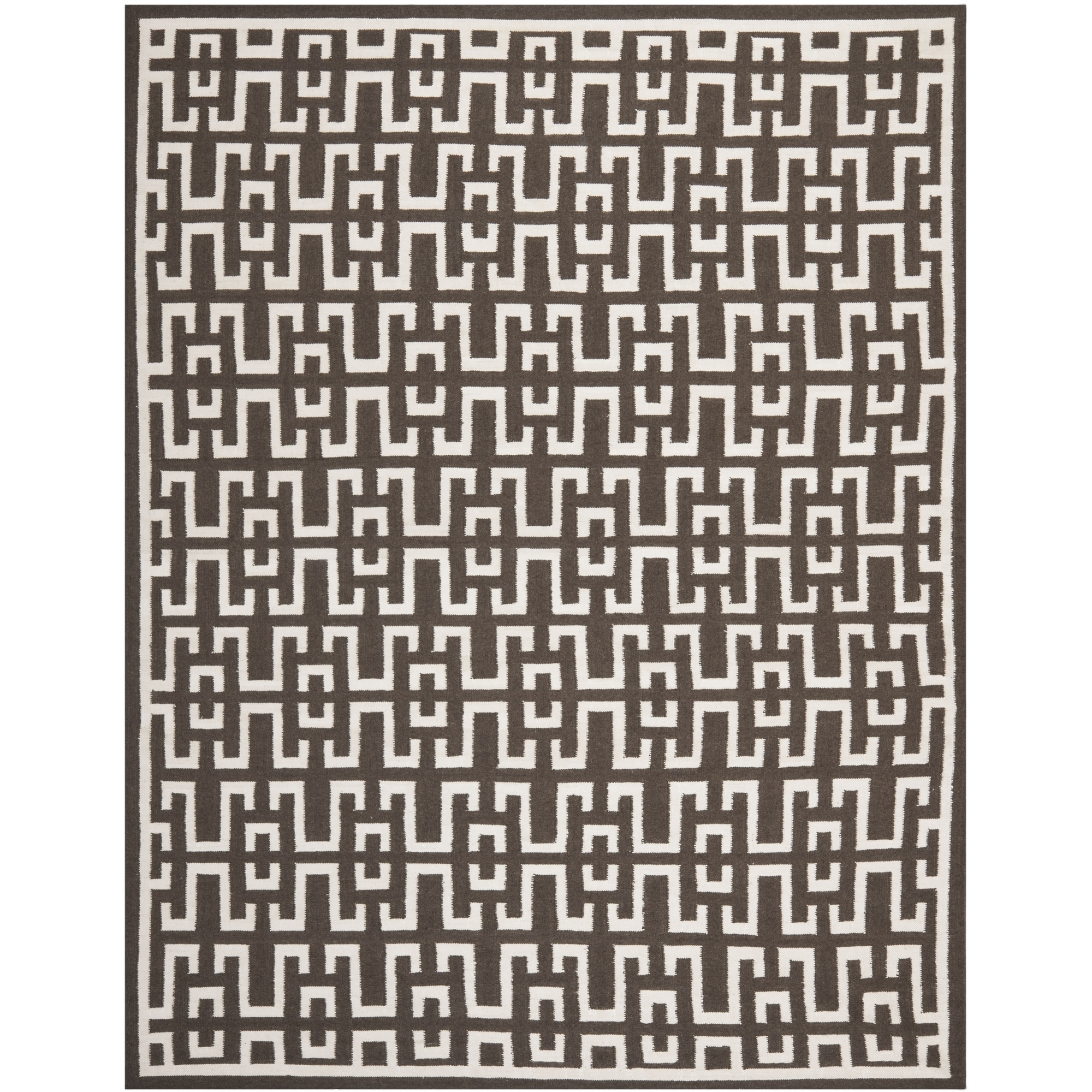 Handwoven Moroccan Dhurrie Traditional Chocolate brown Wool Rug (5 X 8)