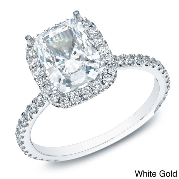 Auriya 14k Gold 1 1/2ct TDW Certified Cushion Diamond Engagement Ring ...