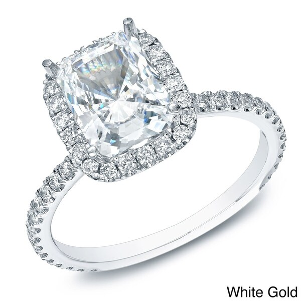 Auriya 14k Gold 1 1/2ct TDW Certified Cushion-Cut Diamond Halo Engagement Ring