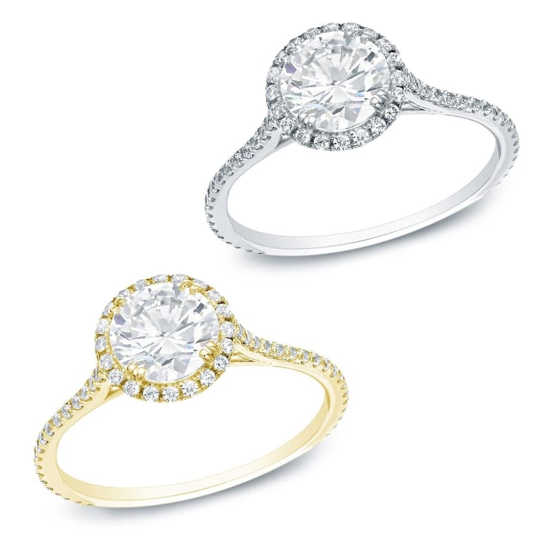 Auriya 14k Gold 1 1/2ctw Round Halo Diamond Engagement Ring (H-I, SI1-SI2)