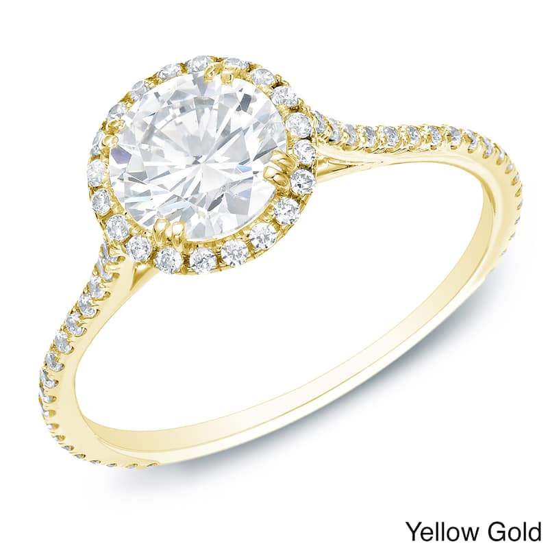 Auriya 14k Gold 1 1/2ctw Round Halo Diamond Engagement Ring (H-I, SI1-SI2) - Yellow - 4