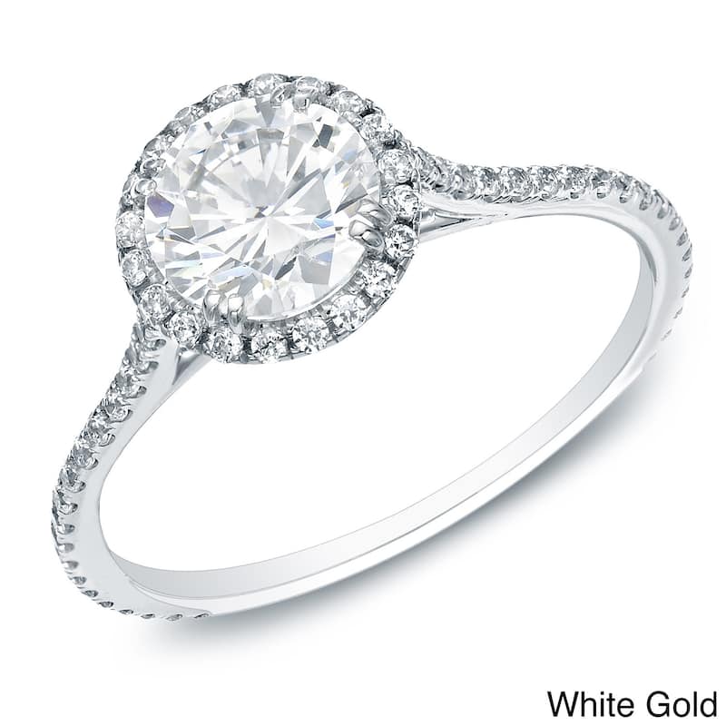 Auriya 14k Gold 1 1/2ctw Round Halo Diamond Engagement Ring (H-I, SI1-SI2) - White - 4