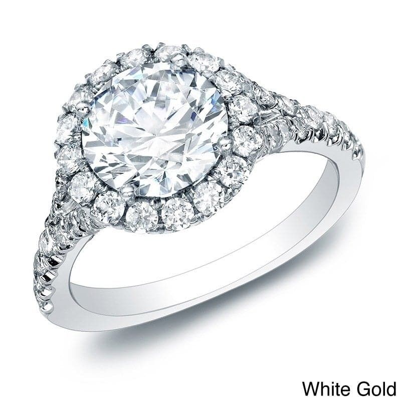 Auriya 14k Gold 1 1/2ctw Round Halo Diamond Engagement Ring Certified (H-I, SI1-SI2) - White - 4.5