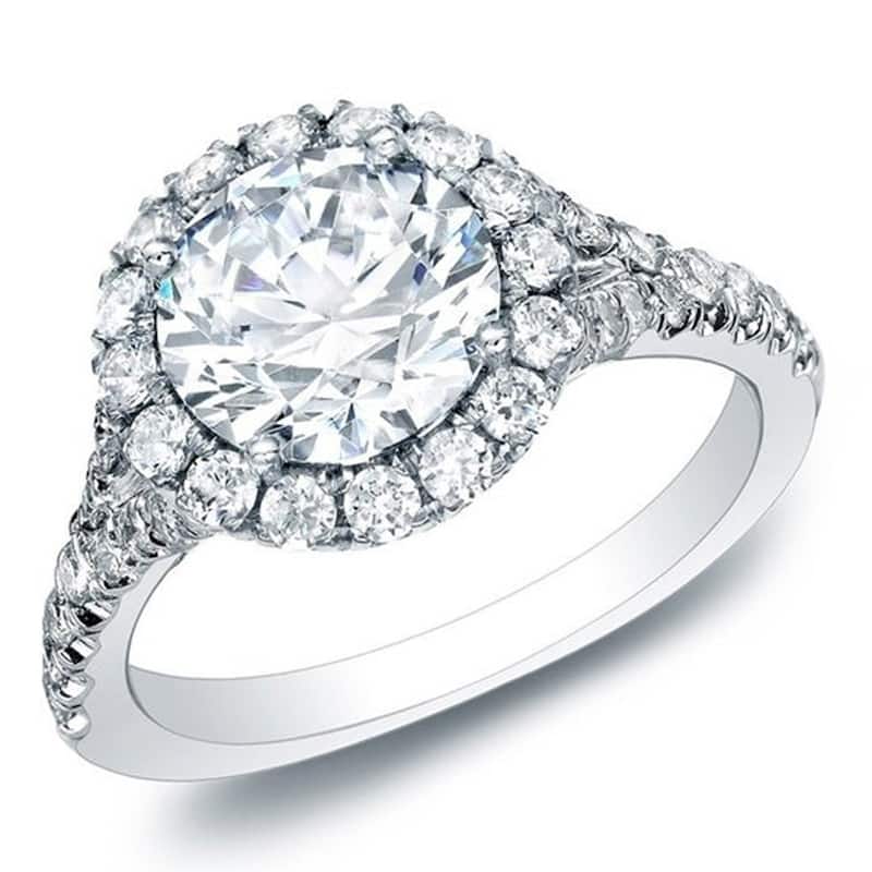 Auriya 14k Gold 1 1/2ctw Round Halo Diamond Engagement Ring Certified (H-I, SI1-SI2) - White - 4