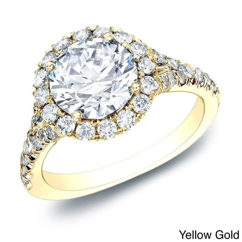 Auriya 14k Gold 1 1/2ctw Round Halo Diamond Engagement Ring Certified (H-I, SI1-SI2) - Yellow - 4.5