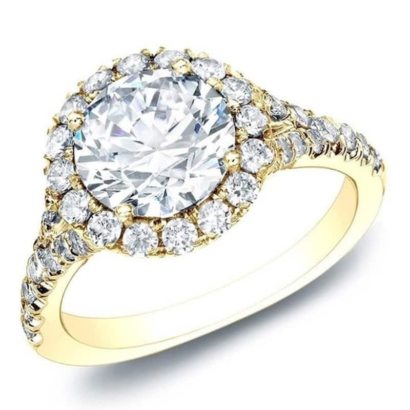 Auriya 14k Gold 1 1/2ctw Round Halo Diamond Engagement Ring Certified (H-I, SI1-SI2) - Yellow - 4
