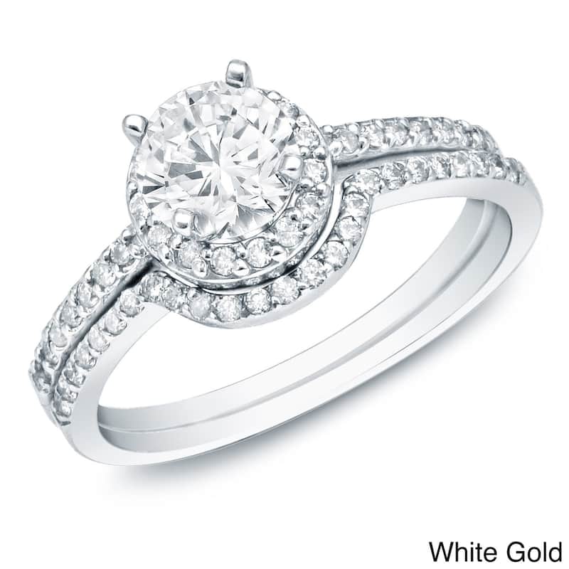 Auriya 14k Gold 1 carat TW Round Halo Diamond Engagement Ring Set