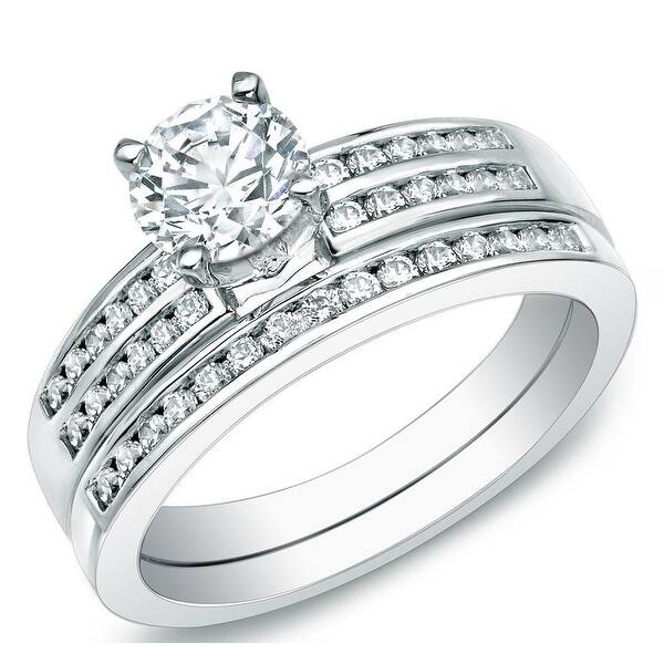 Auriya 14k Gold 1ctw Round Diamond Engagement Ring Set - 4 - White