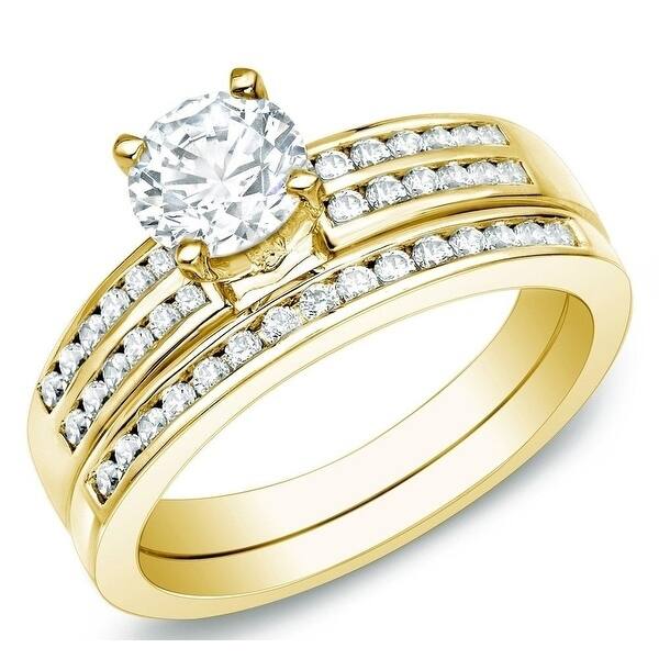 Auriya 14k Gold 1ctw Round Diamond Engagement Ring Set - 4 - Yellow