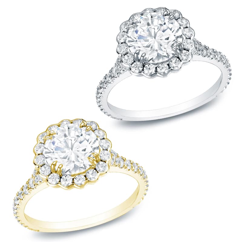 Auriya 14k Gold 1 1/2 carat TW Round Halo Diamond Engagement Ring