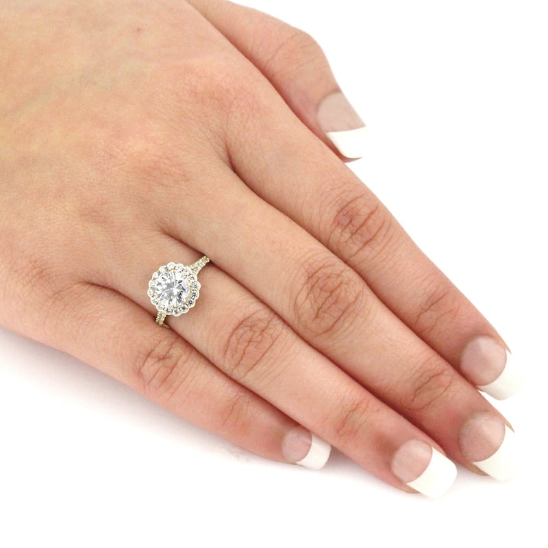 Auriya 14k Gold 1 1/2 carat TW Round Halo Diamond Engagement Ring
