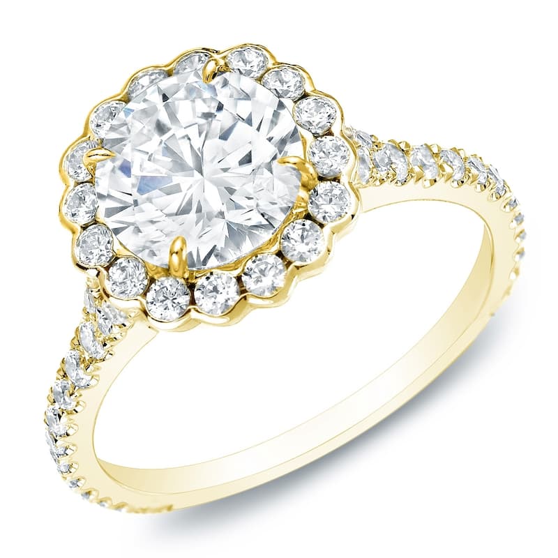 Auriya 14k Gold 1 1/2 carat TW Round Halo Diamond Engagement Ring - 4 - Yellow