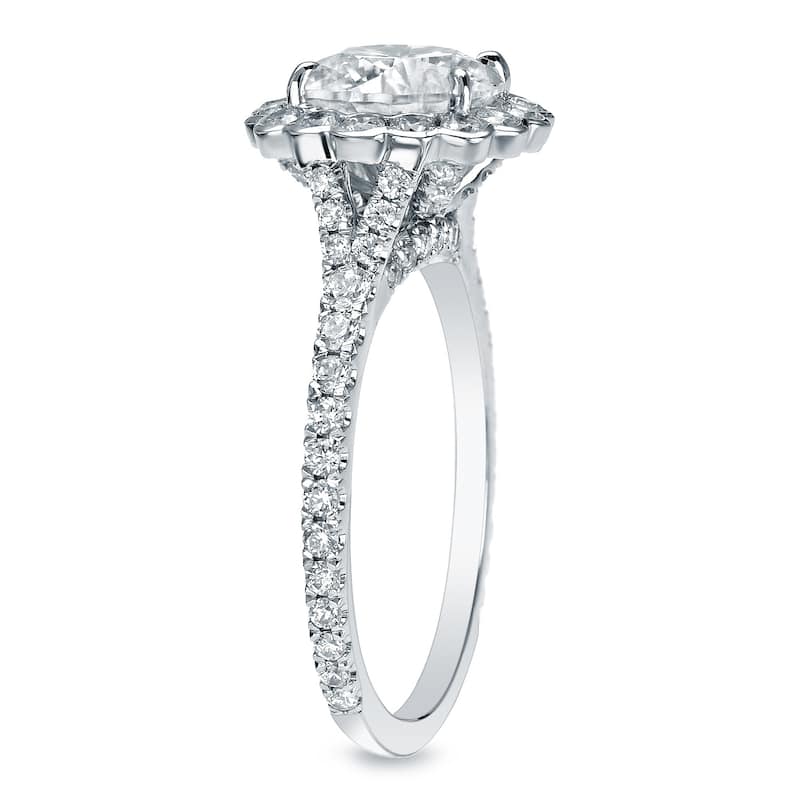 Auriya 14k Gold 1 1/2 carat TW Round Halo Diamond Engagement Ring