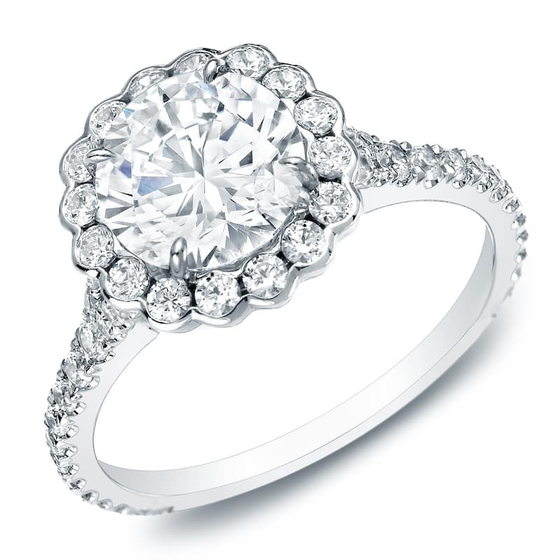 Auriya 14k Gold 1 1/2 carat TW Round Halo Diamond Engagement Ring