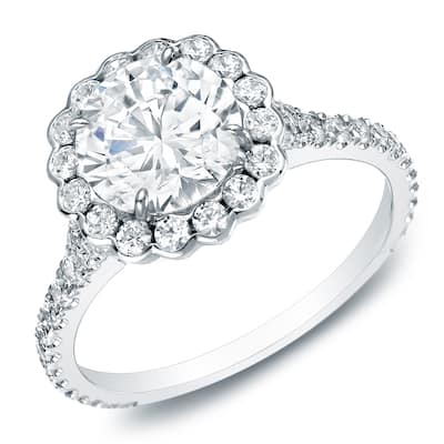 Auriya 14k Gold 1 1/2 carat TW Round Halo Diamond Engagement Ring