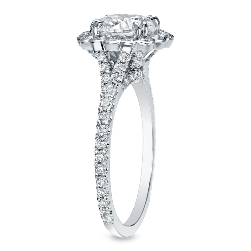 Auriya 14k Gold 1 1/2 carat TW Round Halo Diamond Engagement Ring
