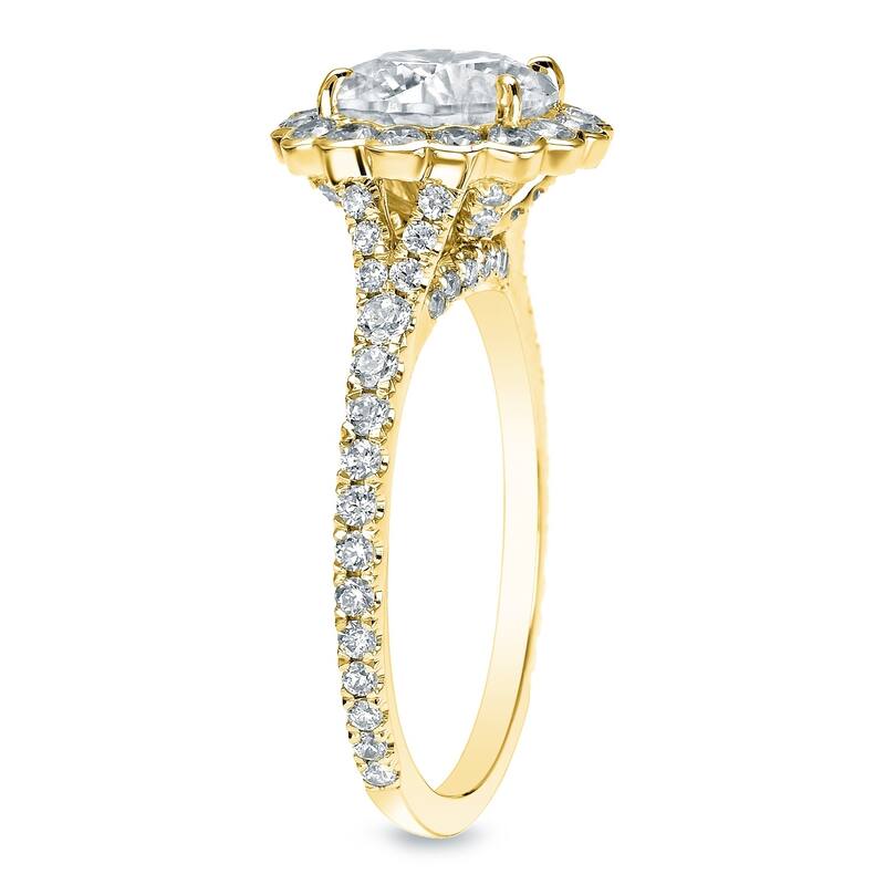Auriya 14k Gold 1 1/2 carat TW Round Halo Diamond Engagement Ring