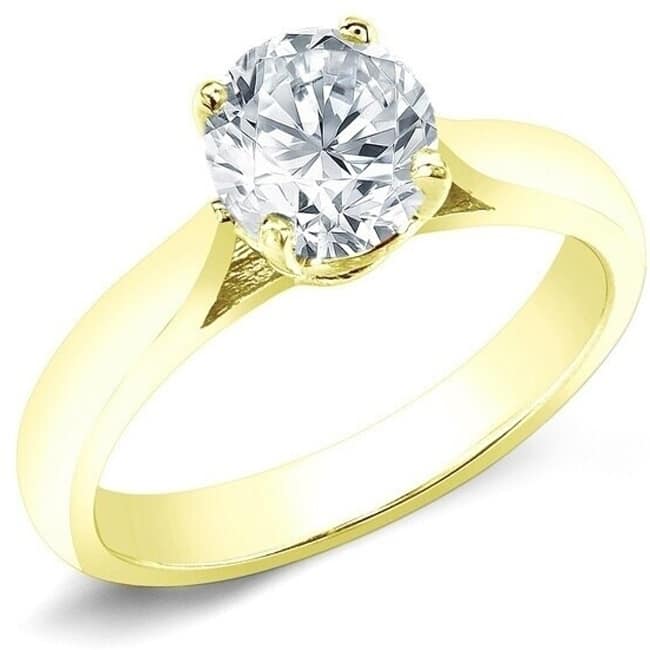 Auriya 14k Gold 3/4ctw Round Solitaire Diamond Engagement Ring Certified - Yellow - 4
