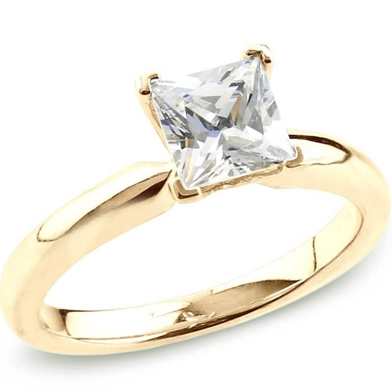 Auriya 14k Gold 3/4 carat TW Princess-cut Solitaire Diamond Engagement Ring