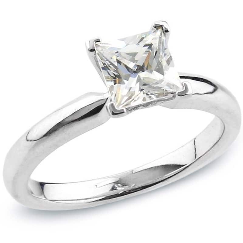 Auriya 14k Gold 3/4 carat TW Princess-cut Solitaire Diamond Engagement Ring - 4 - White