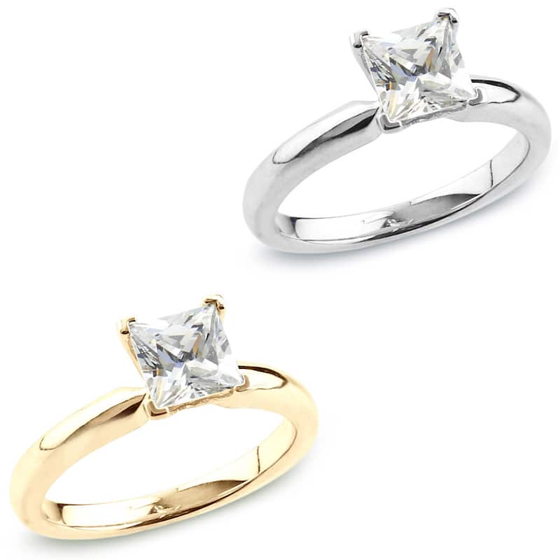 Auriya 14k Gold 3/4 carat TW Princess-cut Solitaire Diamond Engagement Ring
