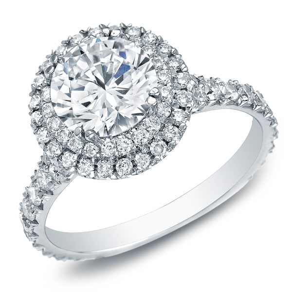 Auriya 14k Gold 2ct TDW Certified Round Diamond Halo Engagement Ring ...
