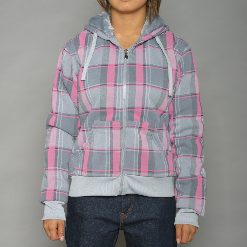   Sportswear Womens Grey/Pink Plaid Hoodie Jacket  