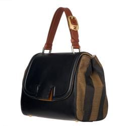 Fendi Silvana Leather Canvas Striped Satchel