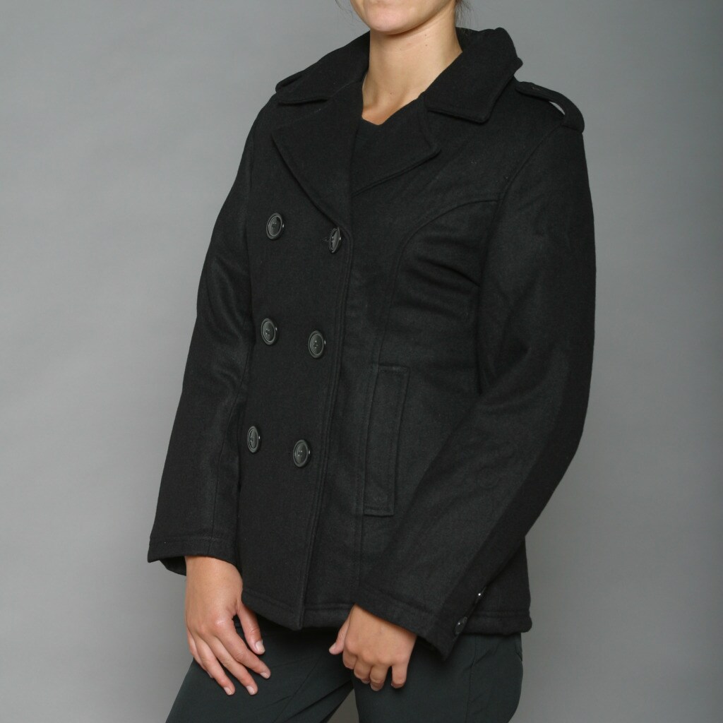 Lexen Black Womens Wool Double Breasted Pea Coat