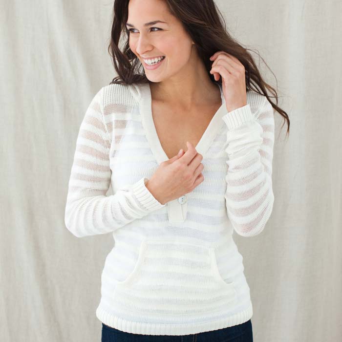 Cream Zen Unlined V neck Pullover Hoodie (Peru) with Shell Buttons Women's Clothing