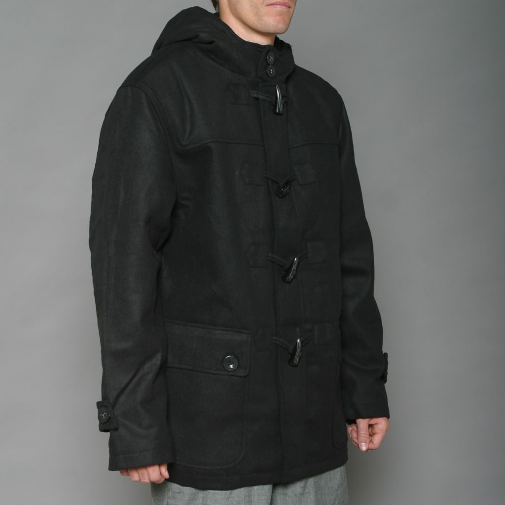 Imperious Mens Black Wool blend Hooded Toggle Coat