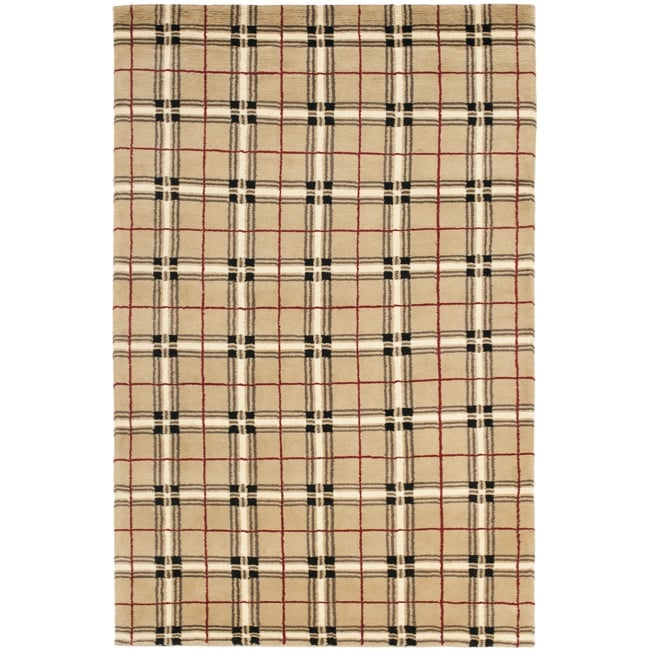 Safavieh Hand knotted Lexington Plaid Beige Wool Rug (5 x 8