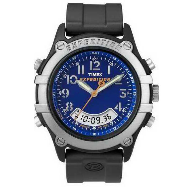 Timex Men's Blue Dial Chronograph Expedition Indiglo Black Resin Watch ...