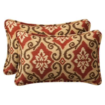 Pillow Perfect Decorative Red/ Tan Damask Outdoor Toss Pillows (Set of 2)