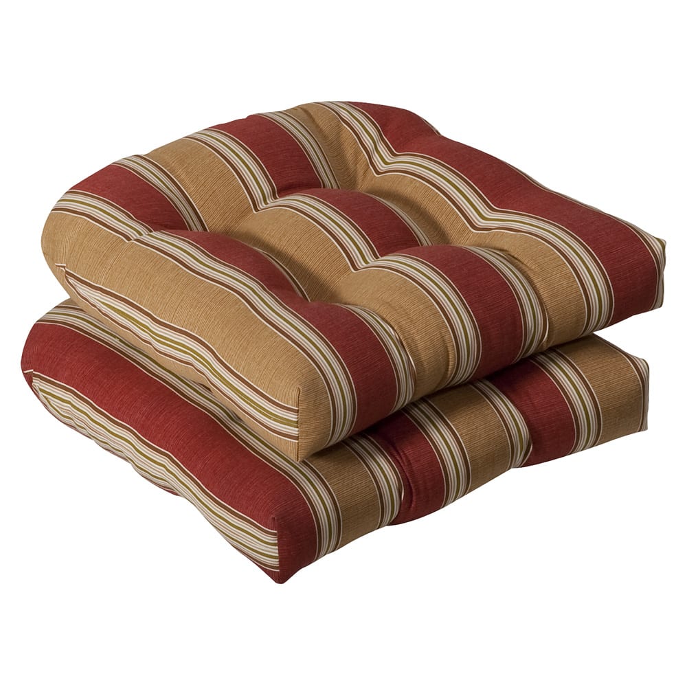 Pillow Perfect Outdoor Red/ Gold Striped Seat Cushions (Set of 2)