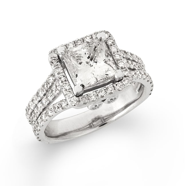 14k White Gold 3 1/4ct TDW Princess cut Diamond Engagement Ring (F G