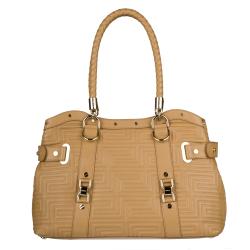 Versace Beige Leather Stitched Satchel