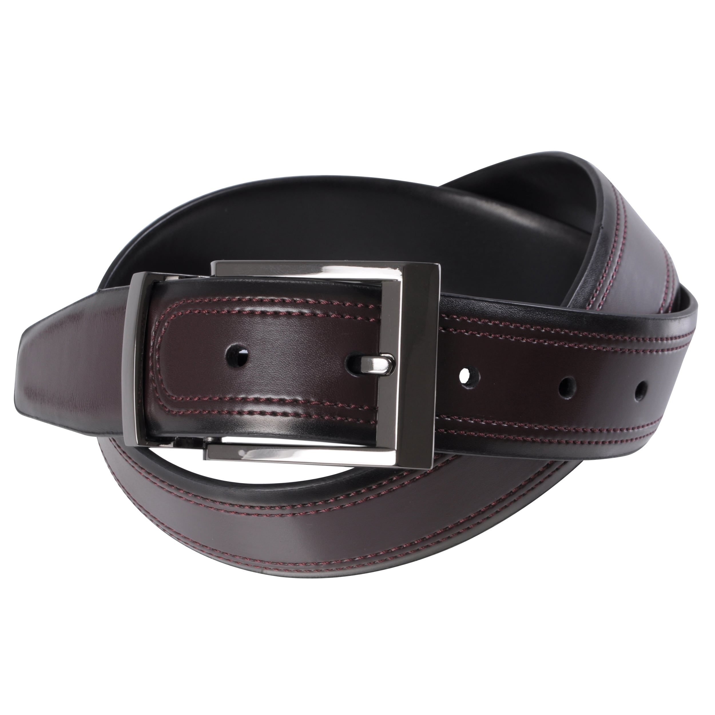 Geoffrey Beene Mens Reversible Topstitched Leather Belt (LeatherClosure Single prongHardware GunmetalReversibleApproximate width 1.25 inchesApproximate length 40 inchesMeasurement taken from a size 32All measurements are approximate and may vary by si
