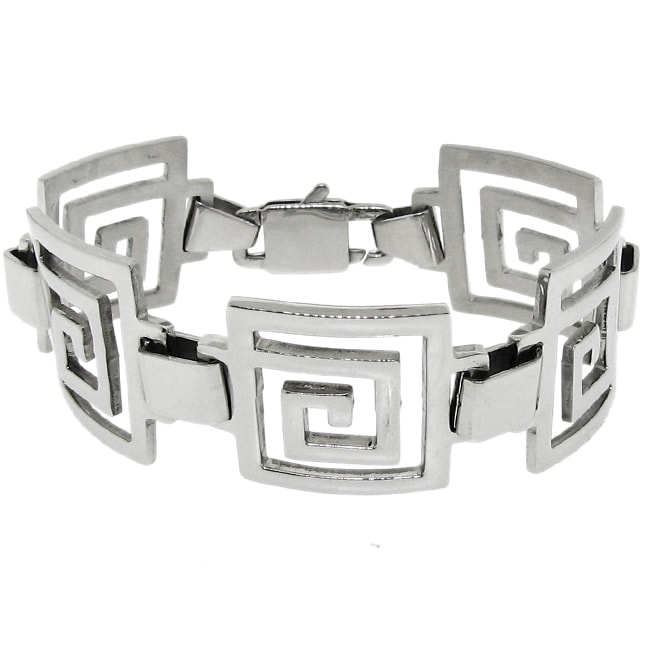 Stainless Steel Greek Key Cutout Link Bracelet