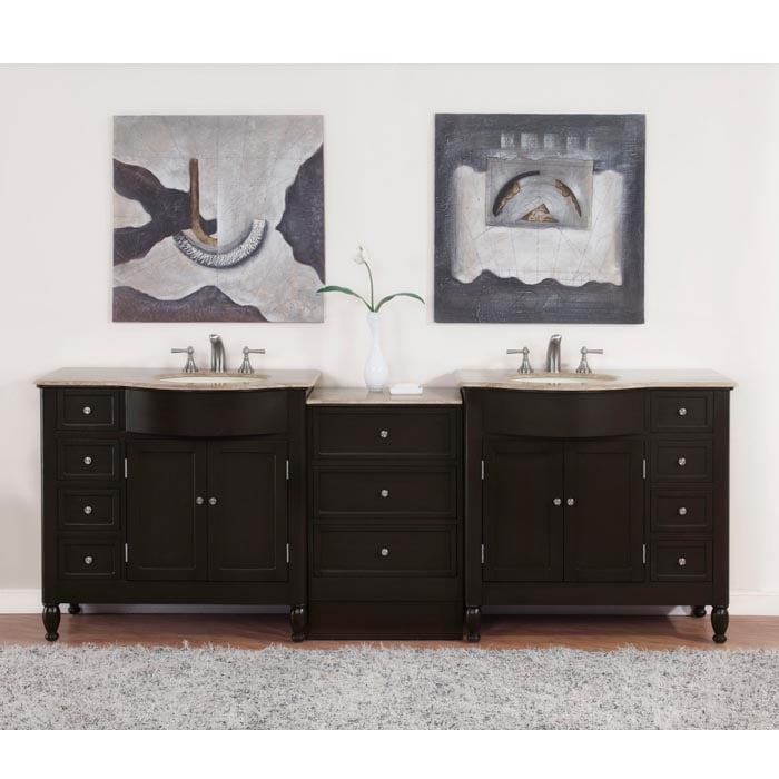 Silkroad Exclusive 95 inch Travertine Stone Top Double Vanity