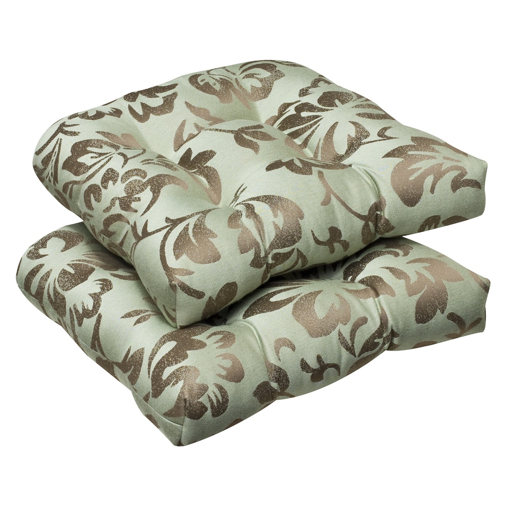 Pillow Perfect Outdoor Brown/ Green Floral Wicker Seat Cushions with
