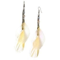 Goldtone Feather and Crystal Drop Earrings