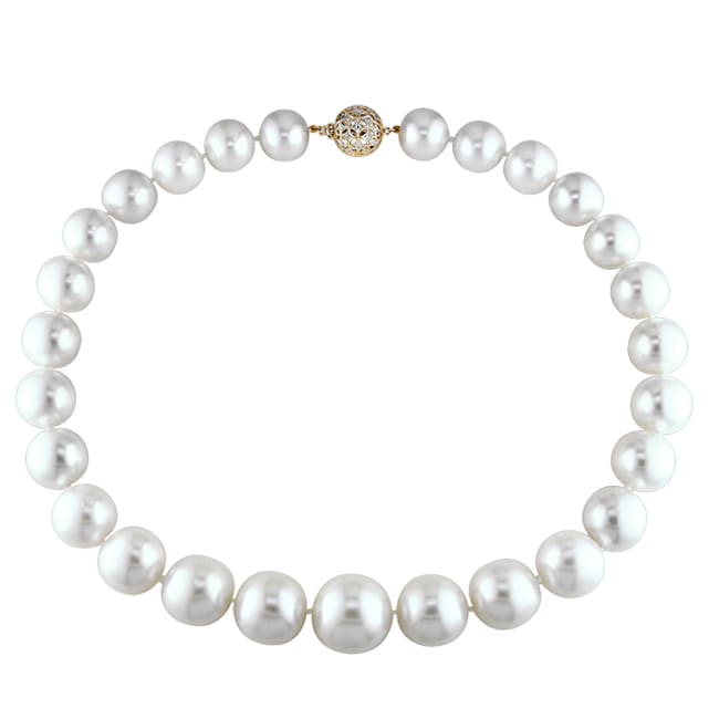 Miadora 14k Yellow Gold 1/10ct TDW Diamond and South Sea Pearl Necklace (15 19 mm)(I1 I2) Miadora Pearl Necklaces