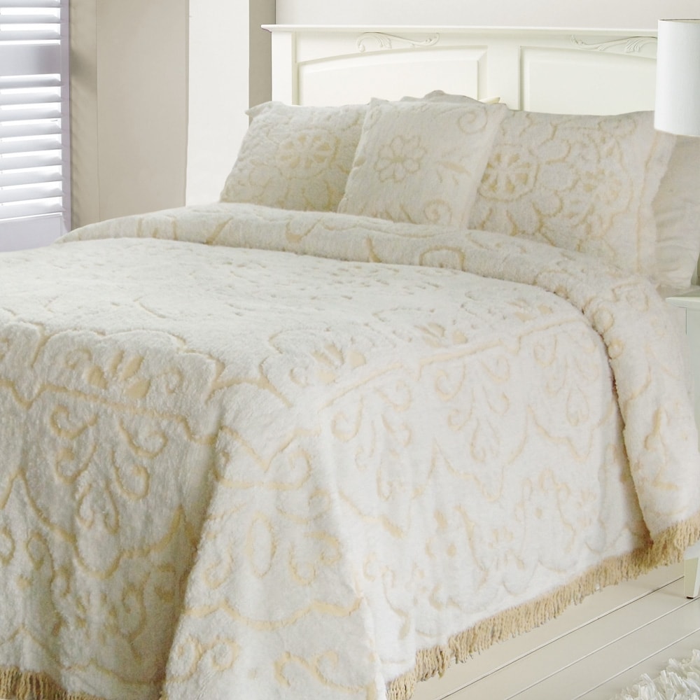 'Jessica' Chenille White/ Linen Queensize Bedspread Free Shipping