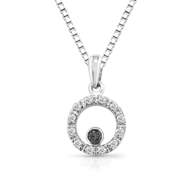 14k White Gold 1/6th ctw Black and White Diamond Necklace (I-J, I1-I2)