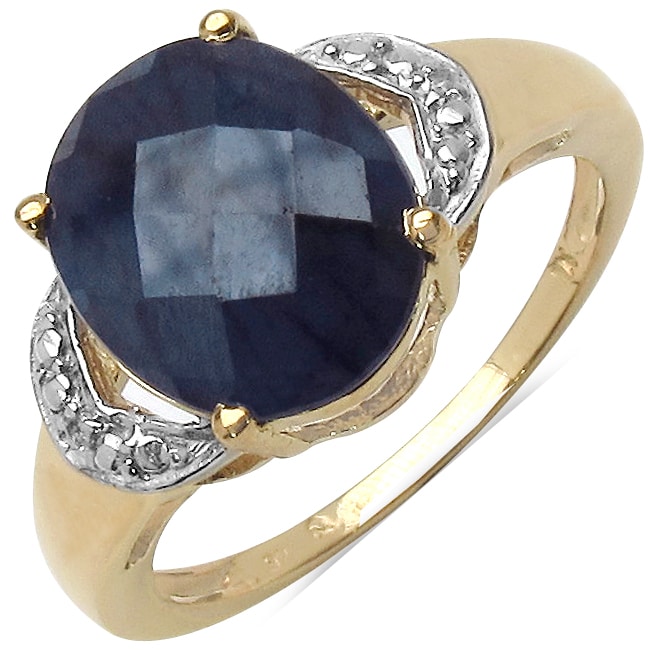 Malaika 14k Gold over Silver Diffused Sapphire and White Topaz Ring Malaika Gemstone Rings