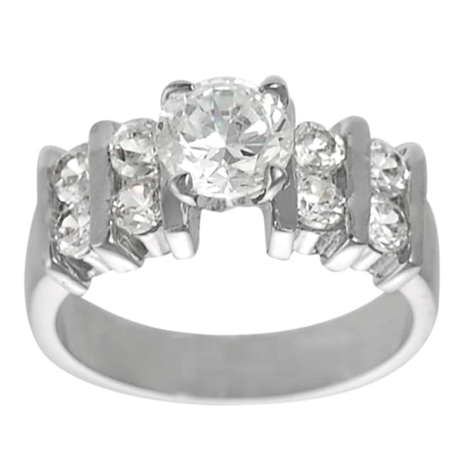 Silvertone Round cut 2.9 mm Width Cubic Zirconia Ring