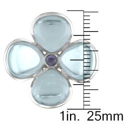 14K White Gold Blue Topaz and Iolite Flower Ring Gemstone Rings