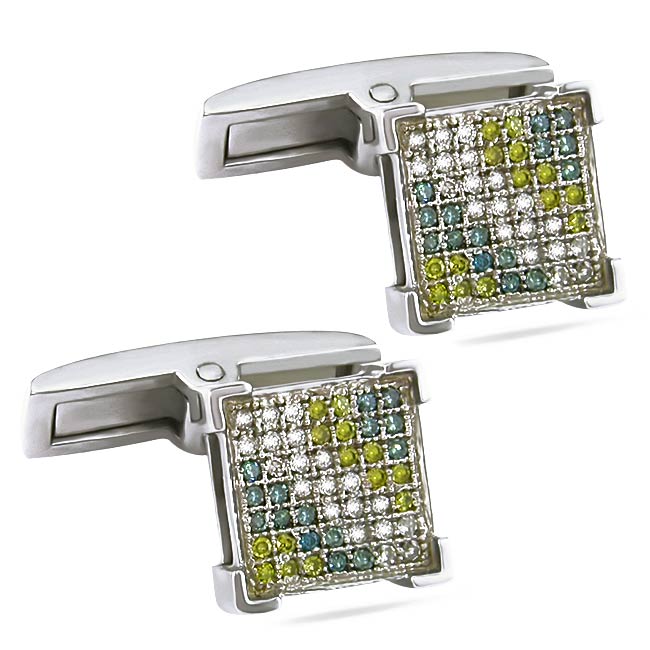 10k White Gold 1/3ct TDW Multi colored Diamonds Cuff Links MSRP 