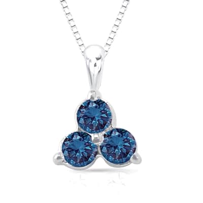 Auriya 1/4ctw Three Stone Blue Diamond Necklace 14k Gold (I1-I2)
